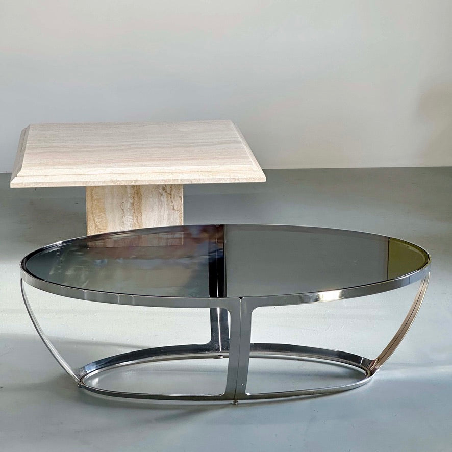ITALIAN CHROME AND SMOKED GLASS COFFEE TABLE 1970’S