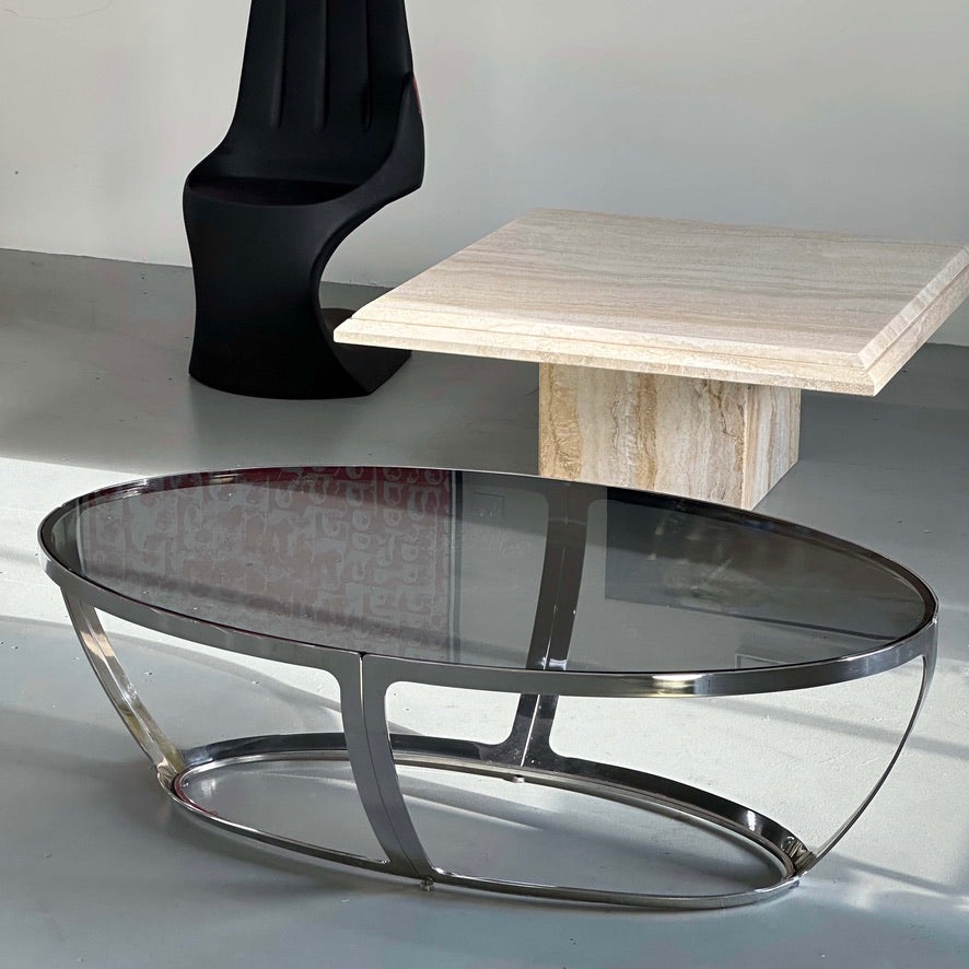 ITALIAN CHROME AND SMOKED GLASS COFFEE TABLE 1970’S