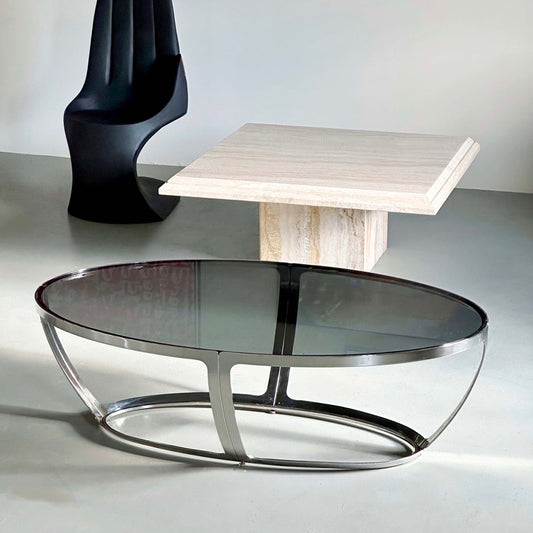 ITALIAN CHROME AND SMOKED GLASS COFFEE TABLE 1970’S